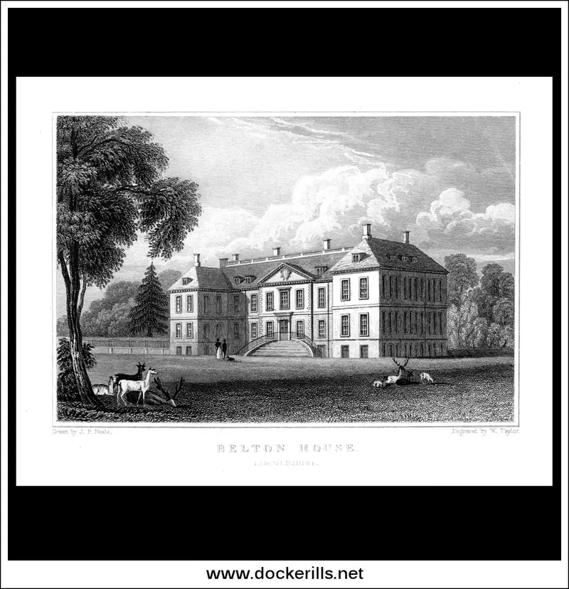C. 1830 Steel Engraving Of Belton House, Lincolnshire – Grade I Listed Carolean Masterpiece 1