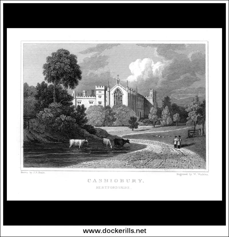 C. 1830 Steel Engraving Of Cassiobury Park, Hertfordshire – Former Noble Estate Near Watford 1