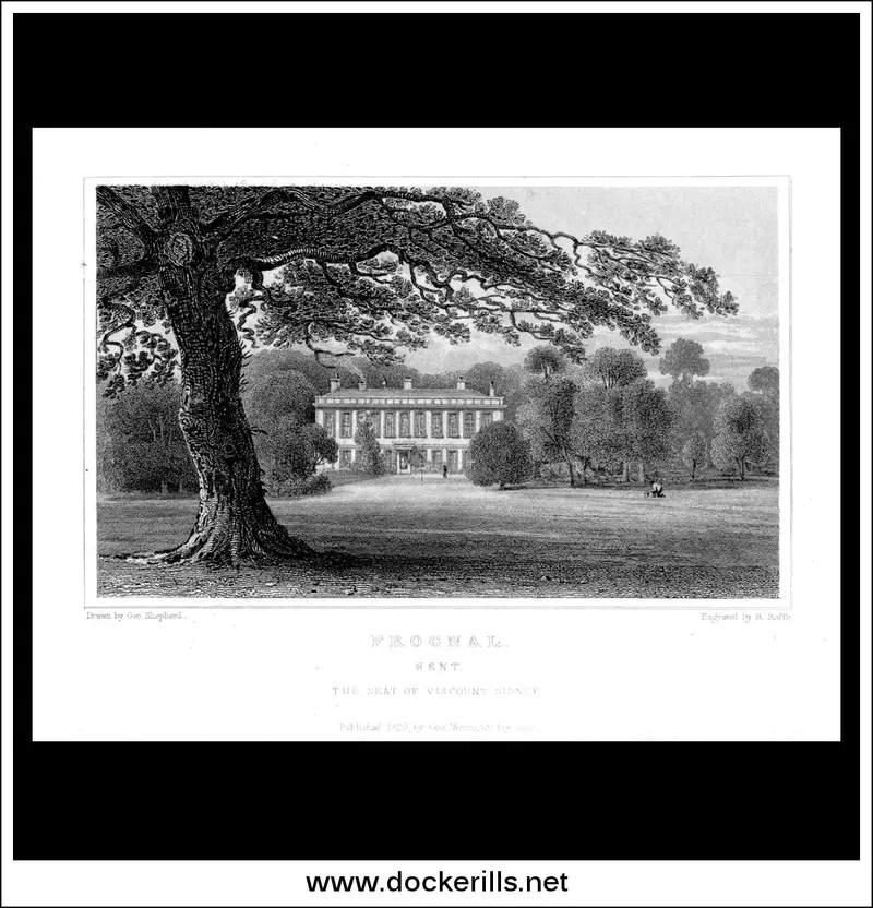 C. 1830 Steel Engraving Of Frognal House And Grounds, Kent, England 1