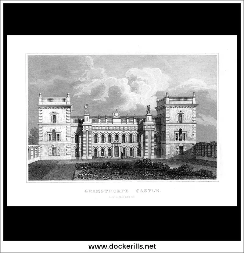 C. 1830 Steel Engraving Of Grimsthorpe Castle, Lincolnshire – Baroque-Revival Stately Home 1