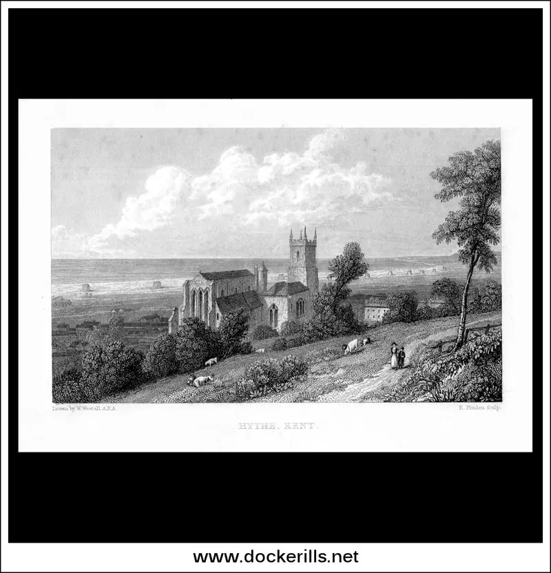 C. 1830 Steel Engraving Of Hythe, A Cinque Port In Kent, England 1