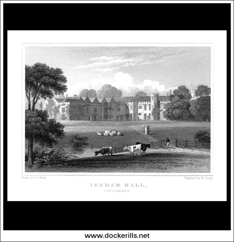 C. 1830 Steel Engraving Of Irnham Hall, Lincolnshire – Secluded Jacobean Manor 1