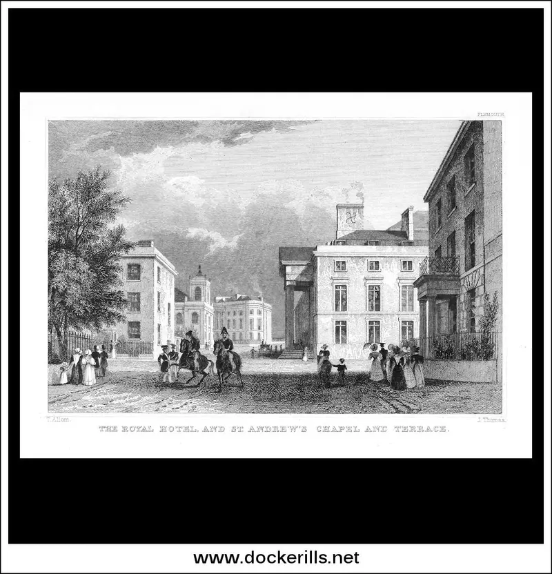 C.1830 Steel Engraving: Royal Hotel & St Andrew’S Chapel, Plymouth – Georgian Urban Scene 1