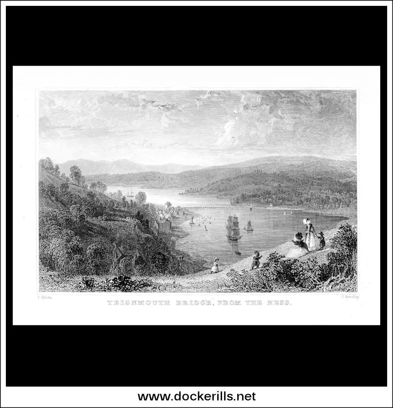 C.1830 Steel Engraving: Teignmouth Bridge From The Ness, Devon – Vintage Coastal Perspective 1