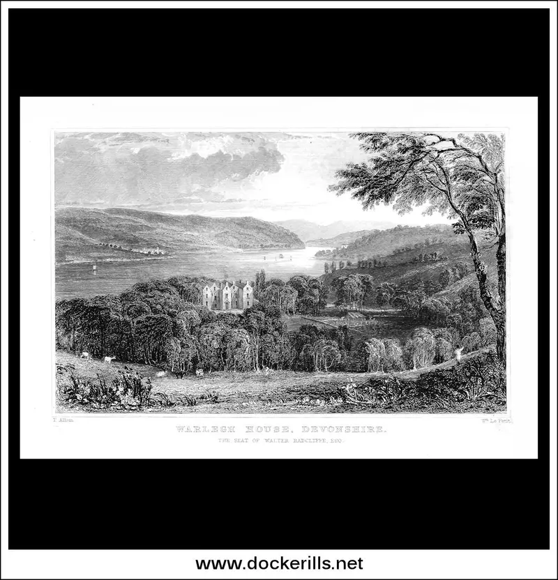 C.1830 Steel Engraving: Warlegh House, Devon – Regency-Era Country Residence Print 1