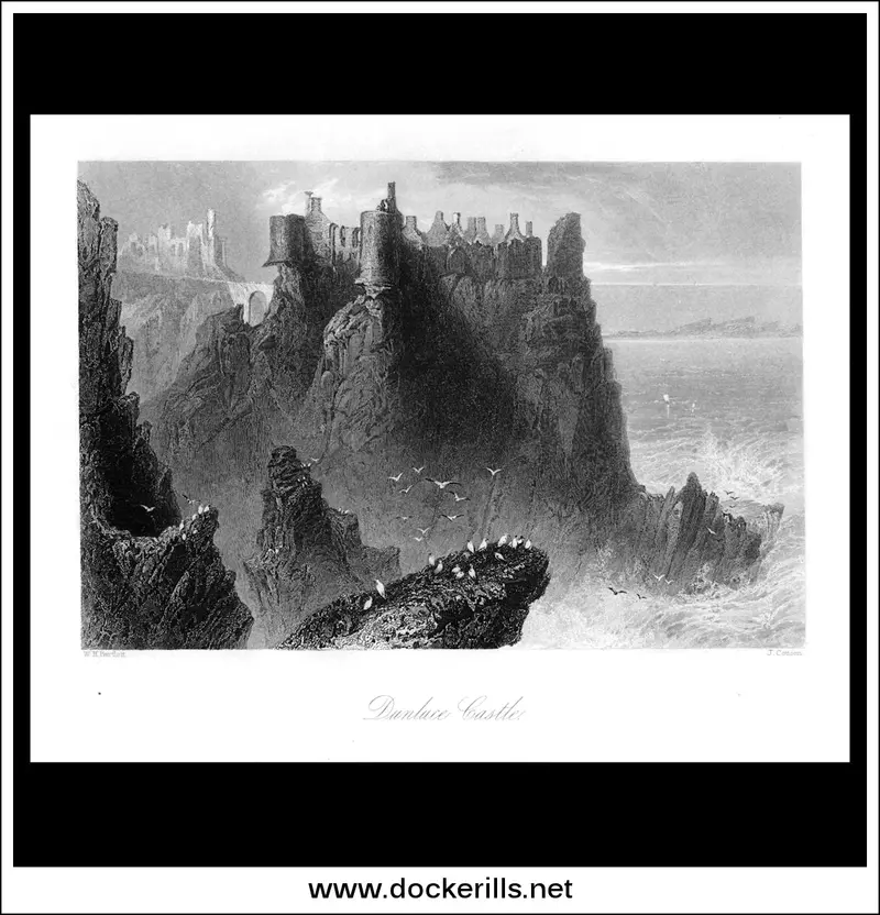 C. 1840 Steel Engraving Of Dunluce Castle, County Antrim, Northern Ireland 1