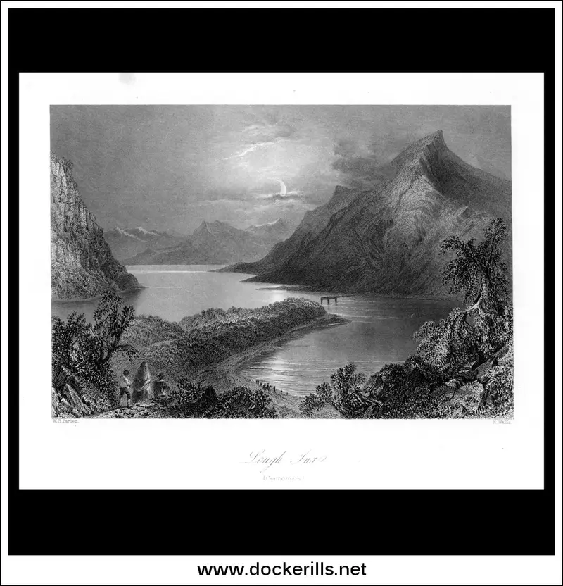 C. 1840 Steel Engraving Of Lough Ina (Inagh), County Galway, Ireland 1