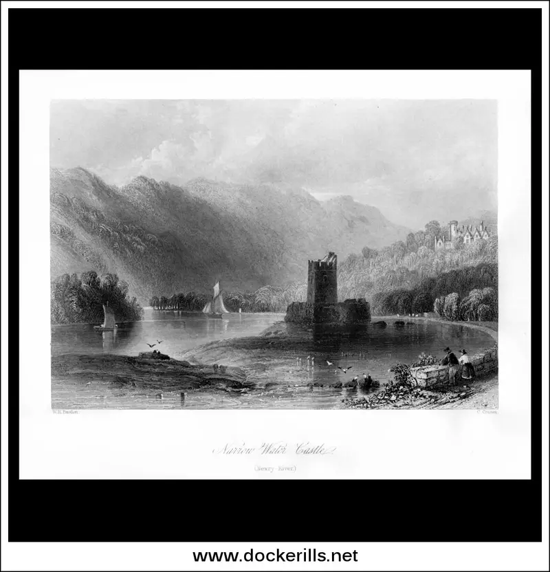 C. 1840 Steel Engraving Of Narrow Water Castle On The Newry River, County Down, Northern Ireland 1