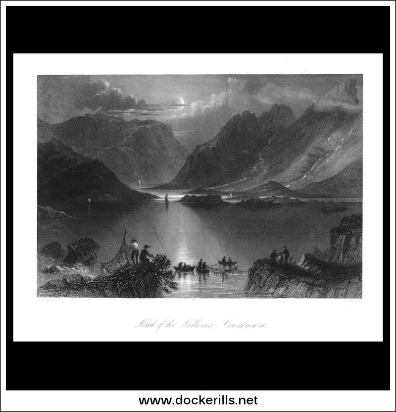 C. 1840 Steel Engraving Of The Killeries Headland, County Galway, Ireland 1