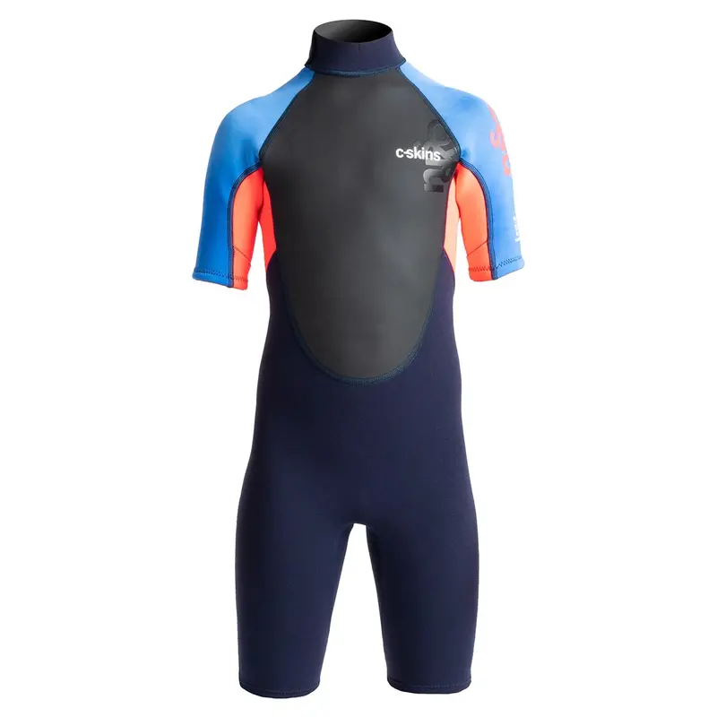 C-Skins Junior Element 3/2Mm Shorty Back-Zip Wetsuit – Slate Navy, Red & Blue 1