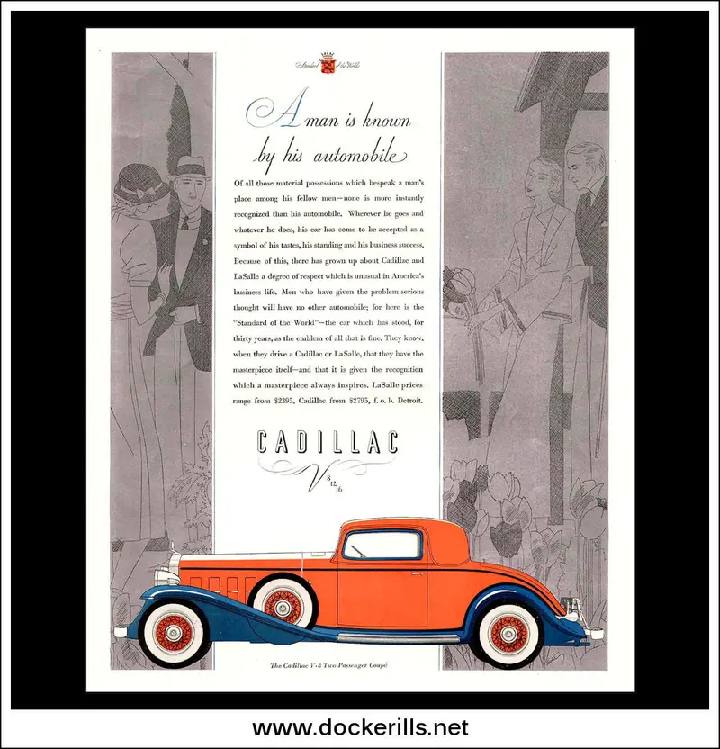 Cadillac V-8 Two-Passenger Coupe Art Deco Ad, Robert Fawcett, 1932 1