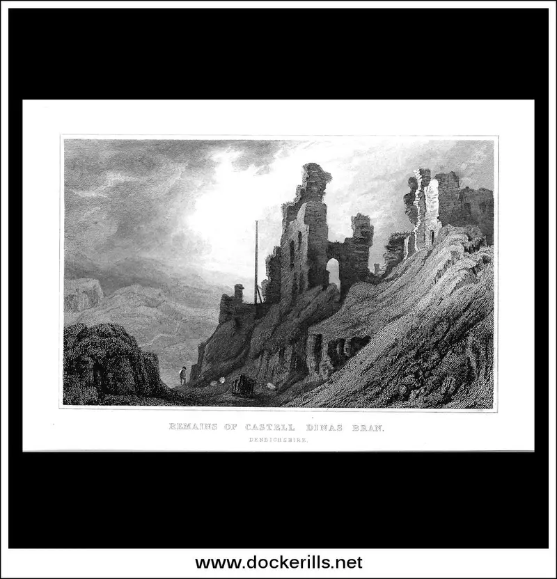 Castell Dinas Brân Ruins, Denbighshire – Romantic-Era Steel Engraving 1