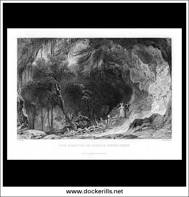 Castle Eden Dene Grotto, County Durham – 1836 Steel Engraved Romantic Landscape Print 1