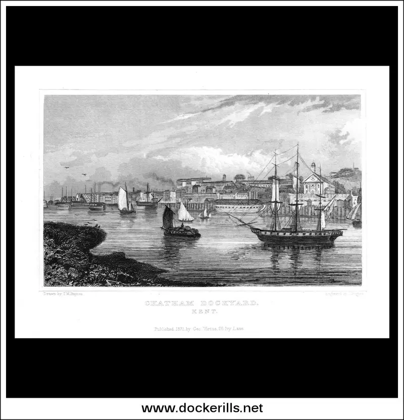 Chatham Dockyard, Kent – 1831 Industrial Steel Engraving 1