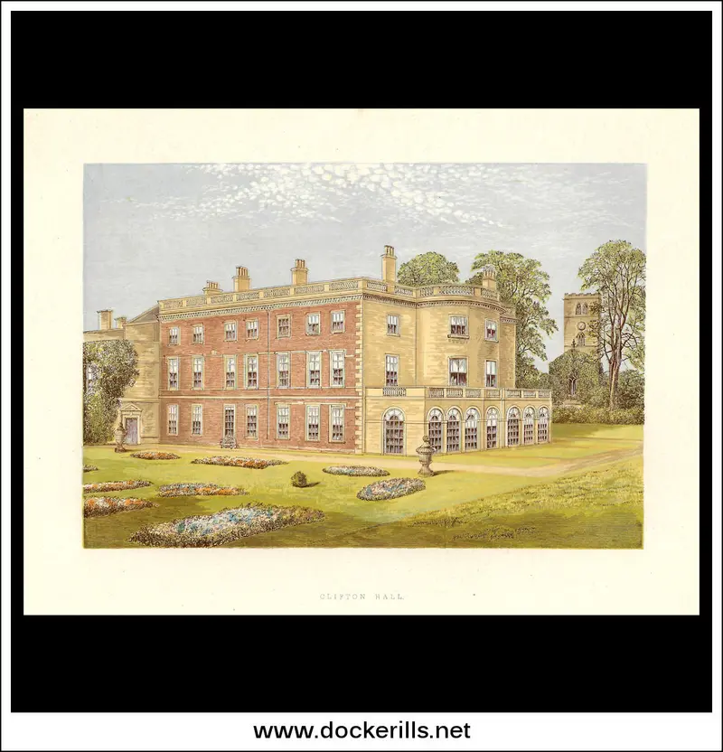 Clifton Hall Architectural Print – 19Th-Century Chromoxylograph, Nottinghamshire 1