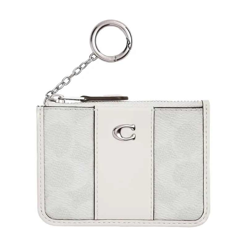 Coach Mini Id Slim Wallet In Coated Canvas – White Chalk Signature Style 1