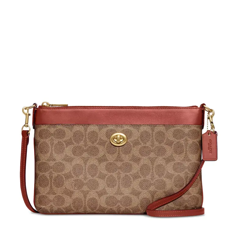 Coach Signature Coated Canvas Polly Crossbody In Tan Rust Hue 1