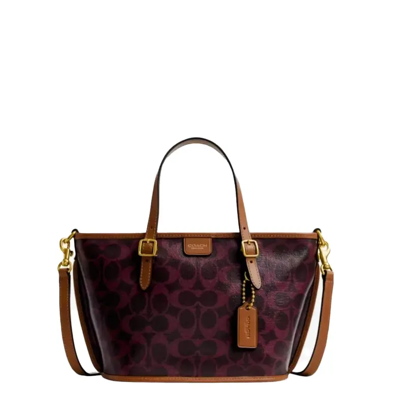 Coach Signature Taxi Tote 21 In Coated Canvas – Black Currant 1