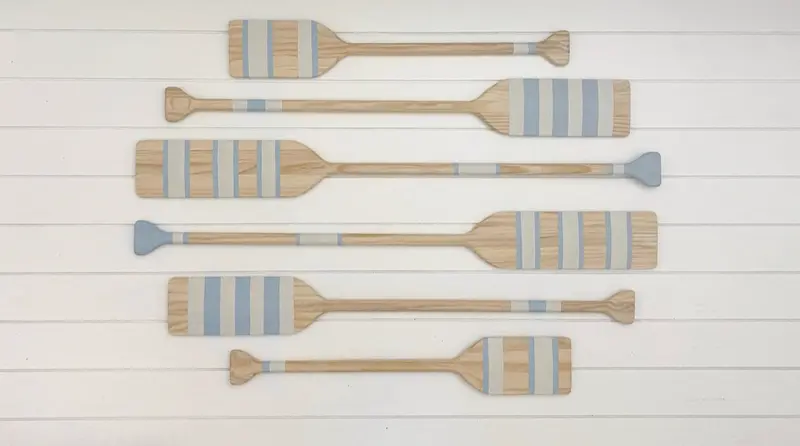 Coastal Wall Art – Set Of 6 Hand-Painted Oars In Coastal Blue Finish 1