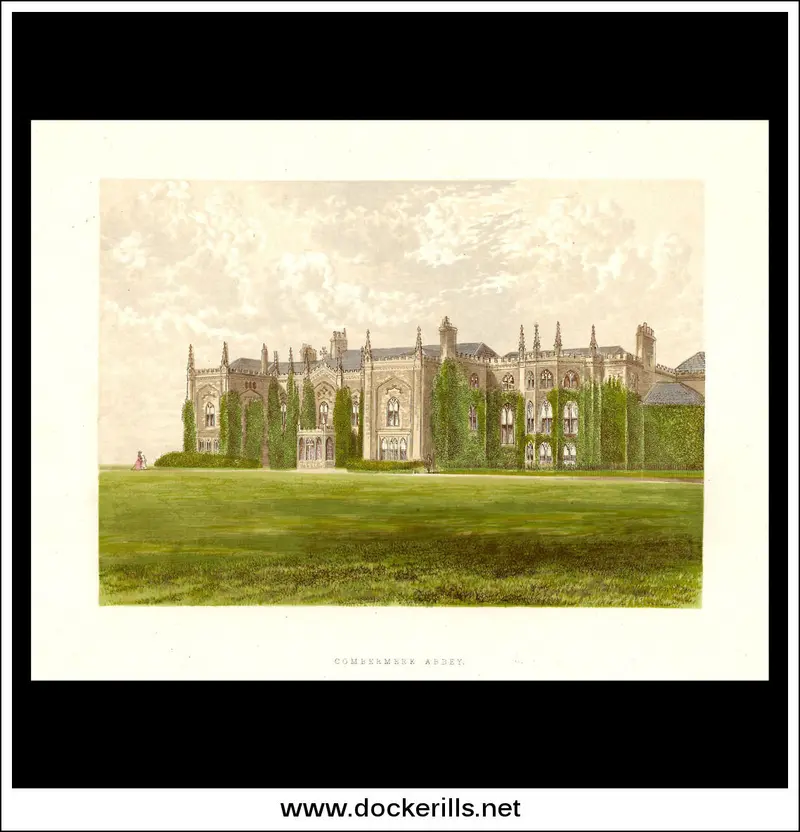 Combermere Abbey Illustration – Antique 1880 Chromoxylograph, Shropshire 1