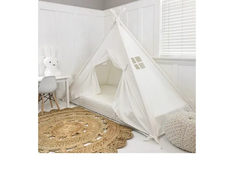 Cream Canvas Canopy Play Tent – Enclosed Bed Tent With Door Access 1