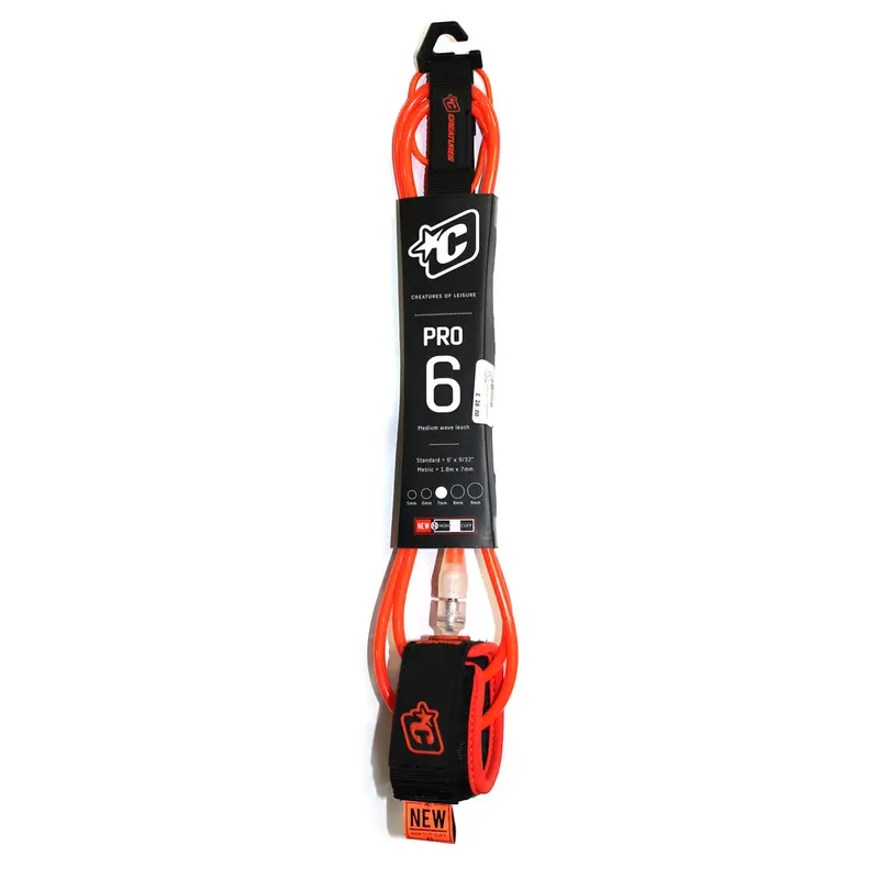 Creatures Of Leisure 6-Foot Professional Surf Leash – Orange And Clear 1
