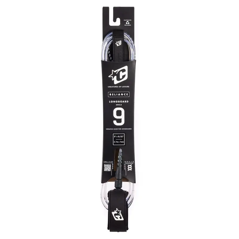 Creatures Of Leisure Reliance Longboard Ankle Leash – 9Ft White Speckled Black 1