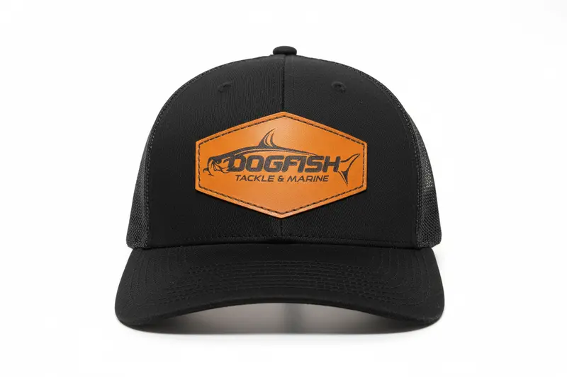 Dogfish Leather Tarpon Patch Trucker Hat – Embroidered Coastal Style Cap 1