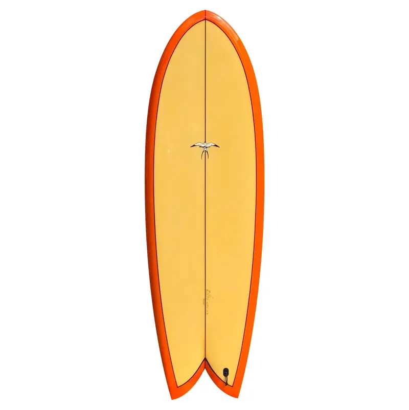 Donald Takayama Humu Fish Surfboard – 5'6" Orange, Glass-On Fins 1