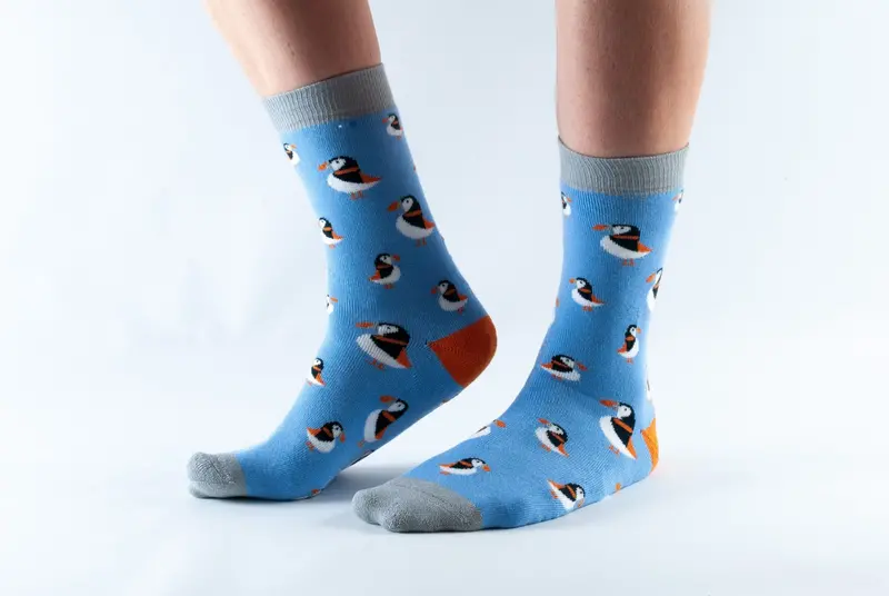 Doris & Dude Blue Puffin Toast Motif Socks 1
