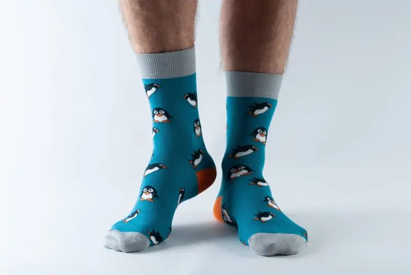 Doris & Dude Men'S Teal Penguin Art Socks 1