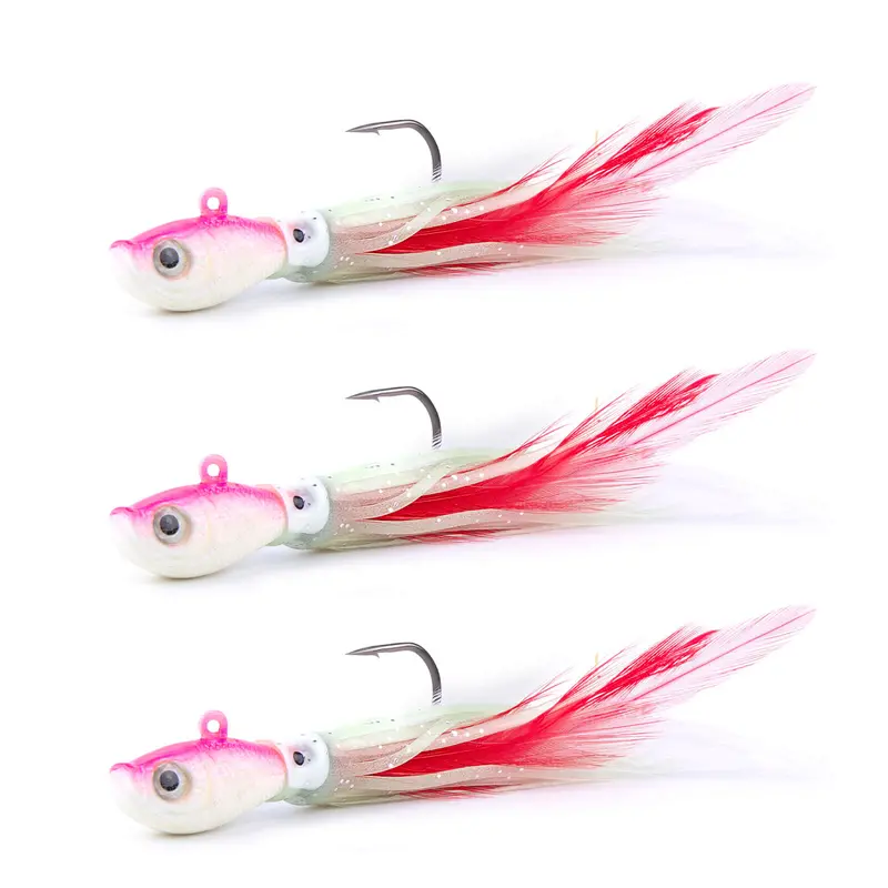 Dr.Fish Bucktail Squid Jig Heads – 3-Pack, 1 Oz Weight With Realistic Texture 1