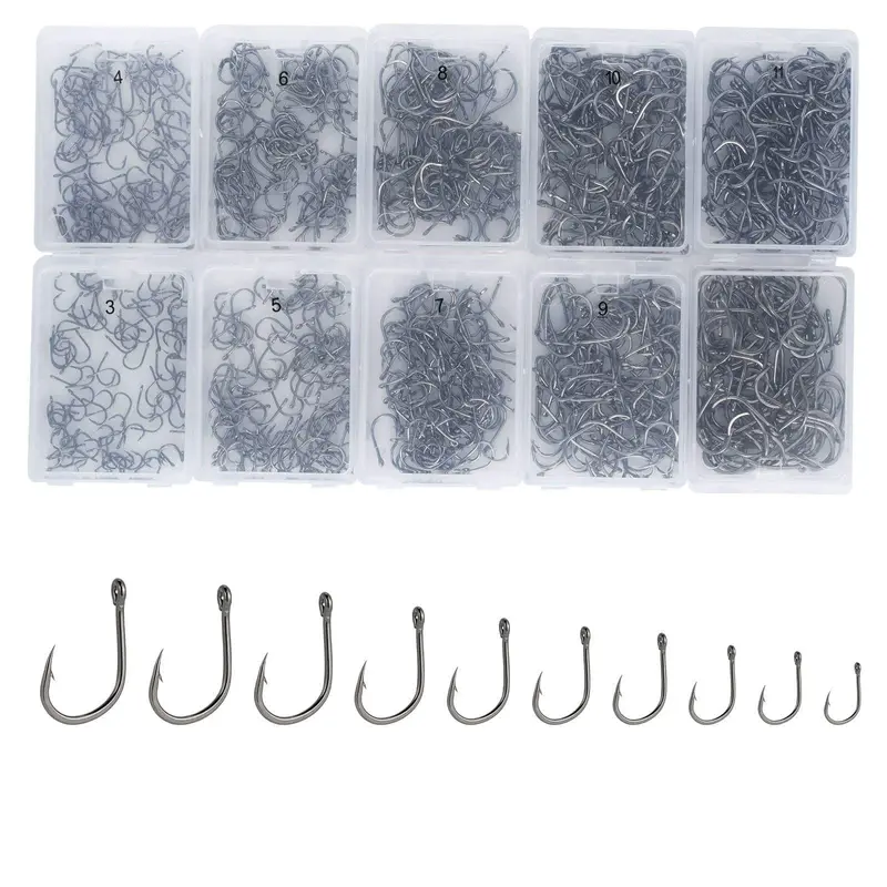 Dr.Fish Heavy-Duty Black Hook Assortment – 1000-Piece Multi-Size Fishing Hook Kit 1