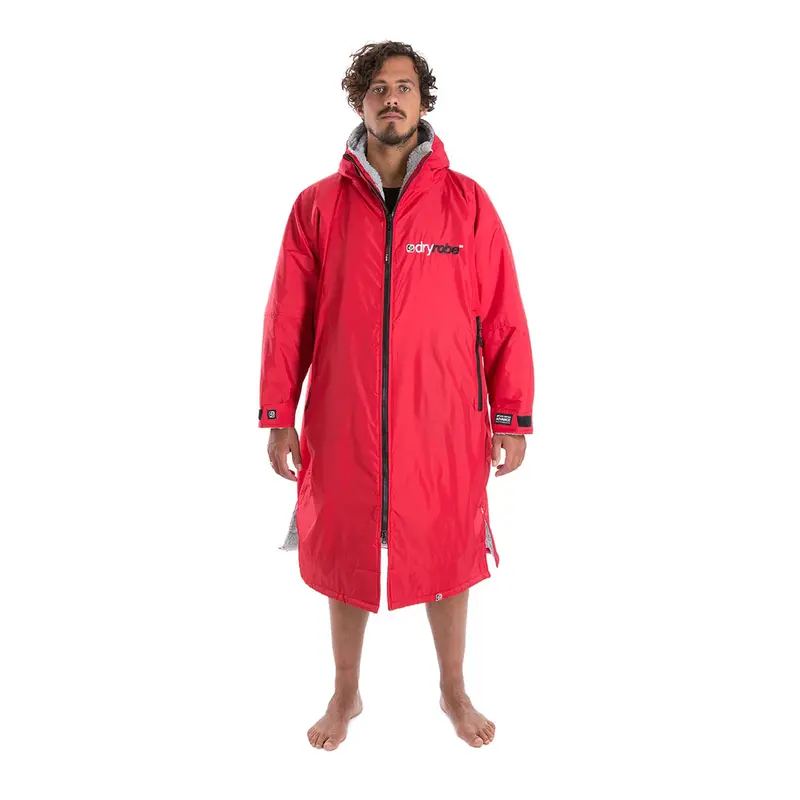 Dryrobe Advance Long-Sleeve Changing Robe – Red & Grey 1