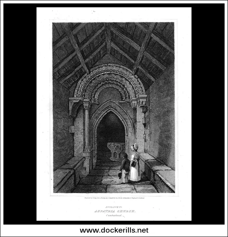 Entrance To Aspatria Church, Cumberland – 1814 Historical Engraving 1