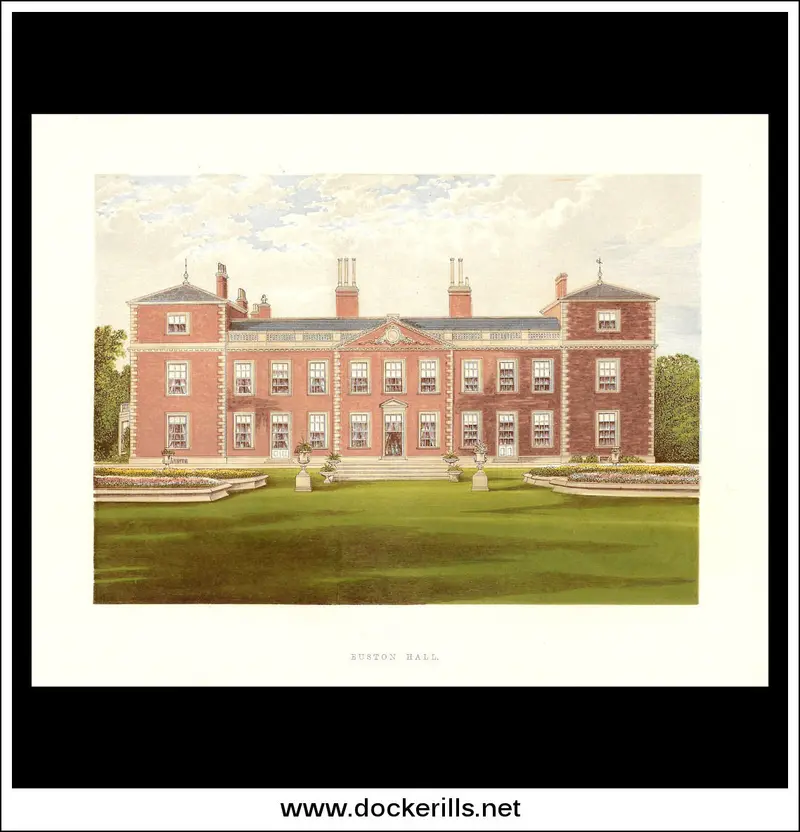 Euston Hall Suffolk Print – 1880 Chromoxylograph, Near Fakenham 1