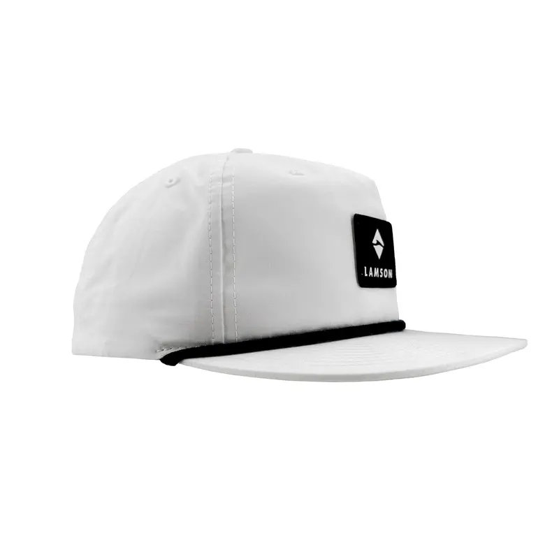 Flat Bill Rope Cap – White With Navy Rope By Lamson 1