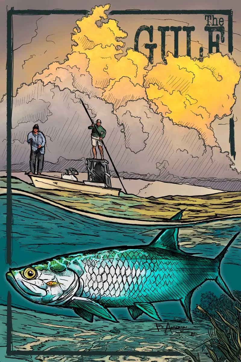 Florida Gulf Tarpon Fishing Art Poster – 13X19 Archival Print By Ed Anderson 1