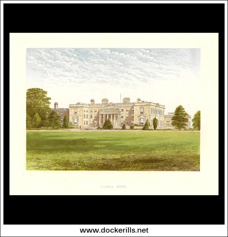 Gopsal Hall Historical Engraving – Late-Victorian Chromoxylograph (1880), Leicestershire 1
