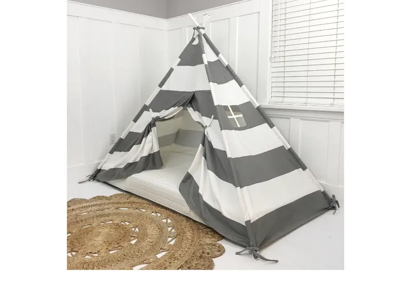 Grey & White Stripe Canopy Play Tent With Entry Doors – Indoor Play Space 1