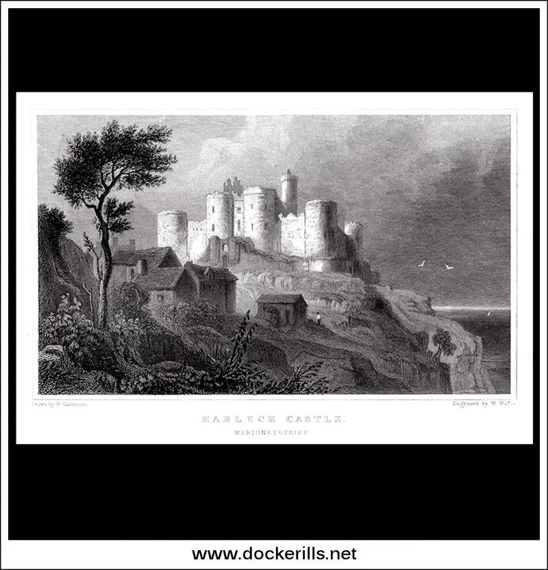 Harlech Castle Exterior – Steel Engraving Of Merionethshire Landmark, C. 1830 1
