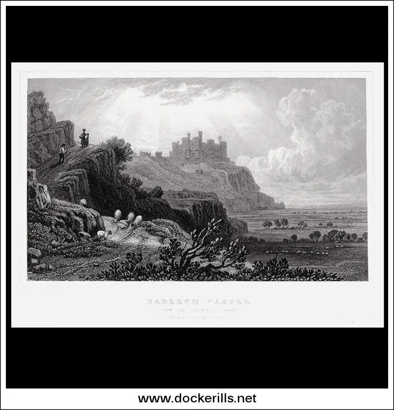 Harlech Castle From Tremadoc Road – Distinctive Angle Steel Engraving, Merionethshire, C. 1830 1