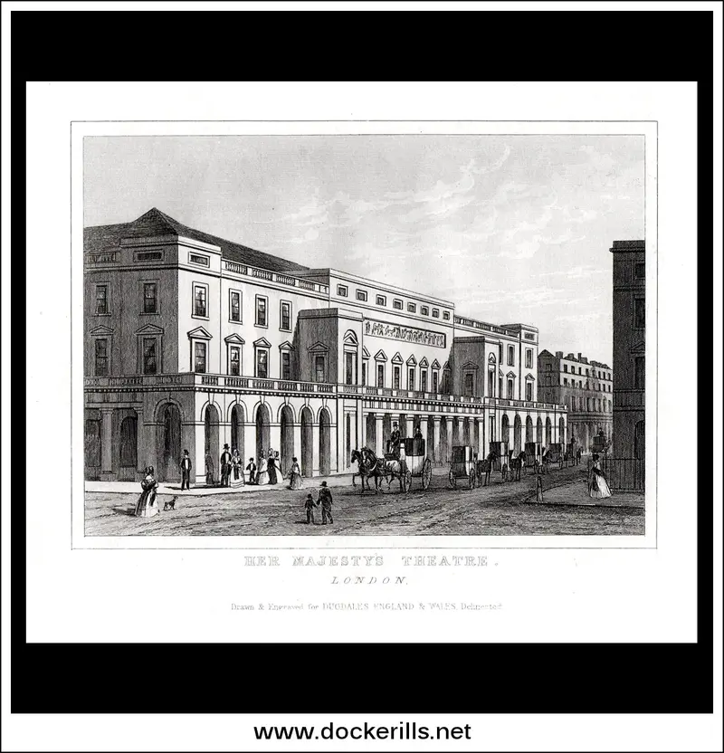 Her Majesty’S Theatre, London: 1846 Steel Engraved Antiquarian Print 1