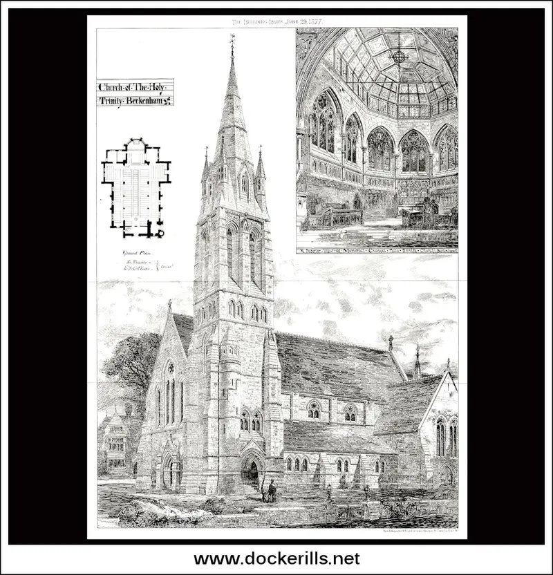 Holy Trinity Church, Beckenham Kent Design Lithograph The Building News 1877 1