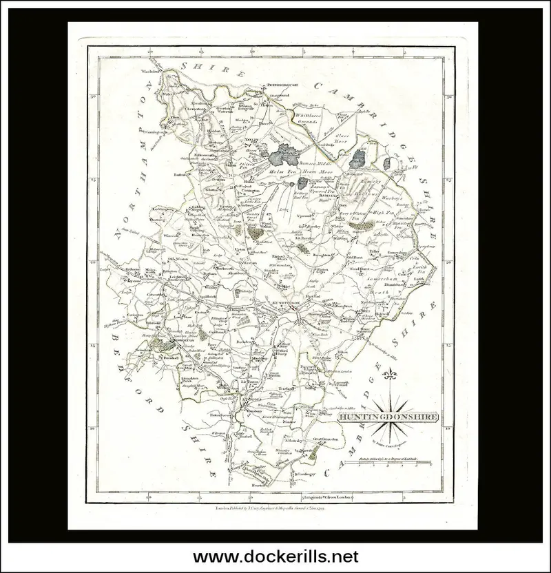 Huntingdonshire Map By J. Carey – 1793 Historical County Cartography 1
