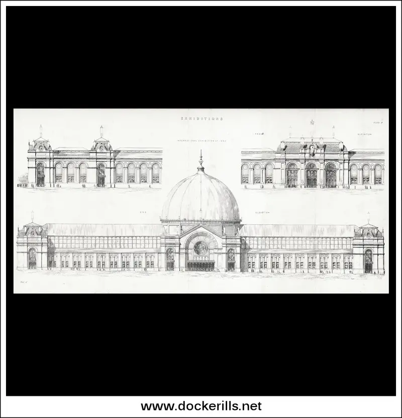 International Exhibition Building, 1862 — Antique 1880 Lithograph Print 1