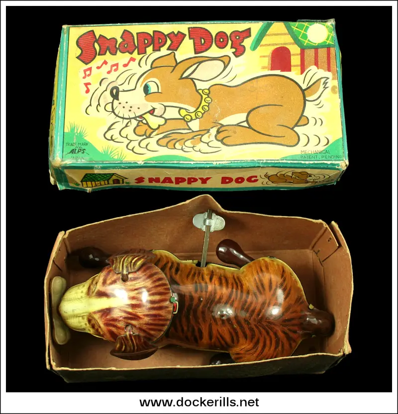 Japanese Snappy Dog Clockwork Toy By Alps, Vintage Tin Plate Novelty 1