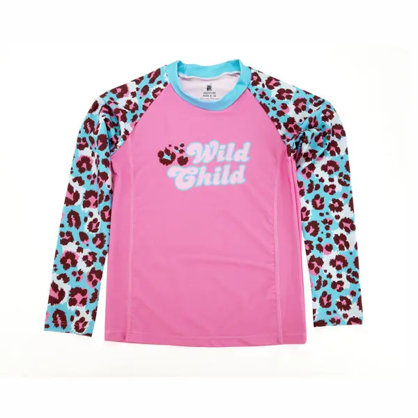 Juice Box Girls' Rash Guard Swim Shirt – Wild Child Design 1