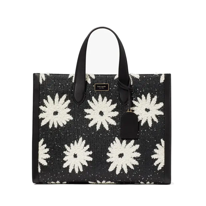Kate Spade Manhattan Floral Straw Large Tote In Black & Multi 1