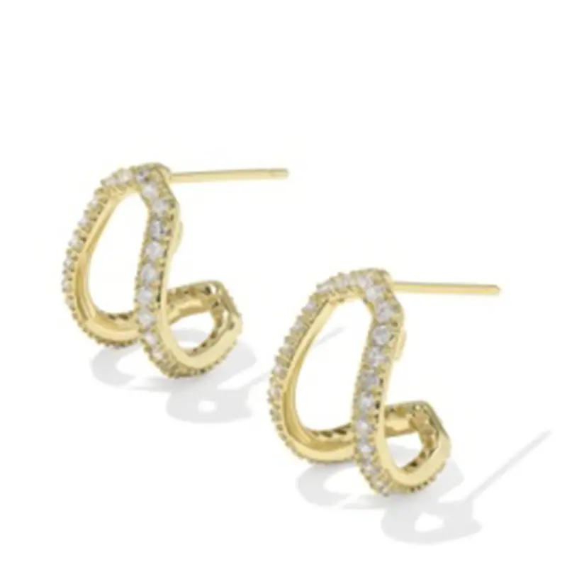 Kendra Scott Daphne Pave Huggie Earrings – 14K Gold Plated With White Cubic Zirconia 1
